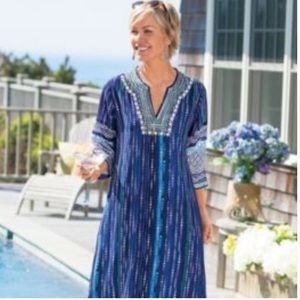 Soft Surroundings Blue Chayla Beaded Caftan Dress Maxi Dress Size XL Gently Worn